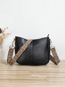Bolso tipo cubo estilo para mujer, bolso bandolera, bolso hobo de piel vegana con correa tipo guitarra, correa bordada ancha para bolsos de mujer - perfecto para bolsos bandolera, bolsas de gimnasio, bolsas de mano y talla grande, bolso con inspiración retro