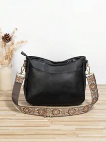Bolso tipo cubo estilo para mujer, bolso bandolera, bolso hobo de piel vegana con correa tipo guitarra, correa bordada ancha para bolsos de mujer - perfecto para bolsos bandolera, bolsas de gimnasio, bolsas de mano y talla grande, bolso con inspiración retro