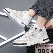 男士高幫繫帶運動鞋防滑工作鞋時尚百搭休閒舒適透氣運動鞋適合戶外旅行 - 米色 - 查看 3