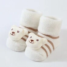 3對/包卡通地板設計嬰兒襪子,帶有3d動物玩具,適用於兒童 - 卡其色 - 查看 7