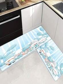 1 件熱帶葉數位印花廚房墊,現代聚酯防滑廚房地毯,適用於廚房、浴室、床頭 - 彩色 - 查看 5