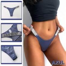 Love's Secret Thong Panty Bikini Rhinestone Panty - Blue - View 3