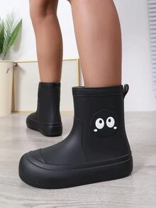 韓式可愛卡通雨鞋女款,防滑、防水、保暖,適用於戶外活動和學生 - 黑色 - 查看 6