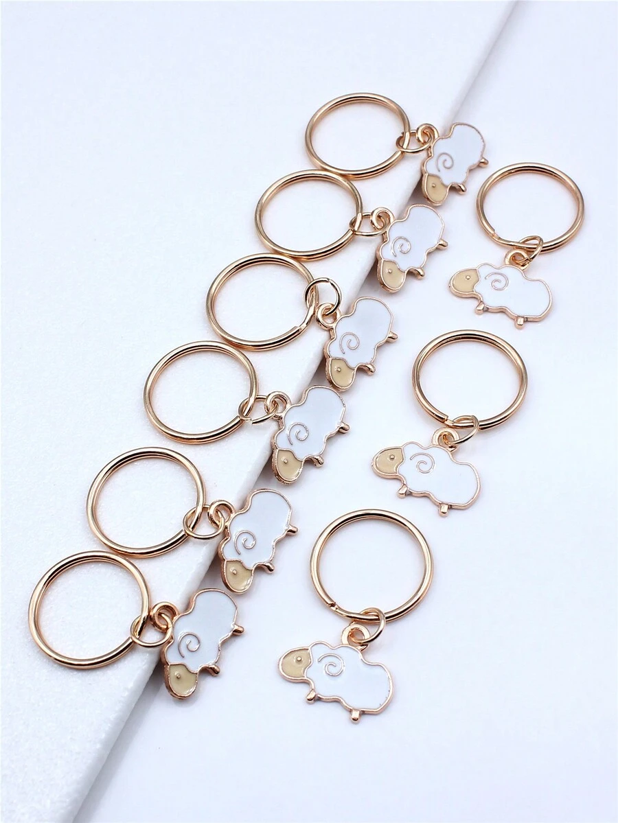 9 件裝搪瓷卡通羊吊飾鑰匙圈 適合 Diy 裝飾 - 白色 - 查看 1