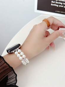 1pc Women Pearl Watch Band Compatible With Apple Watch Band Apple Watch Band Pearl Sport Strap Fashionable Band 45/49/38/40/41/42/44/46mm For Apple Watch Ultra/SE/Series 10/9/8/7/6/5/4/3/2/1 - White - View 3