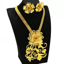 1Set New Popular 24K Alloy Dubai Jewelry Set For Women Necklace Earrings  Thailand Bride Wedding Gifts - Yellow Gold - View 17