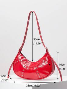 復古酷龐克風格鉚釘摩托車腋下包,y2k 千禧風格辣妹單肩包,甜美酷女孩黑色手提包,時尚日常女式皮夾禮品包 - 紅色 - 查看 8