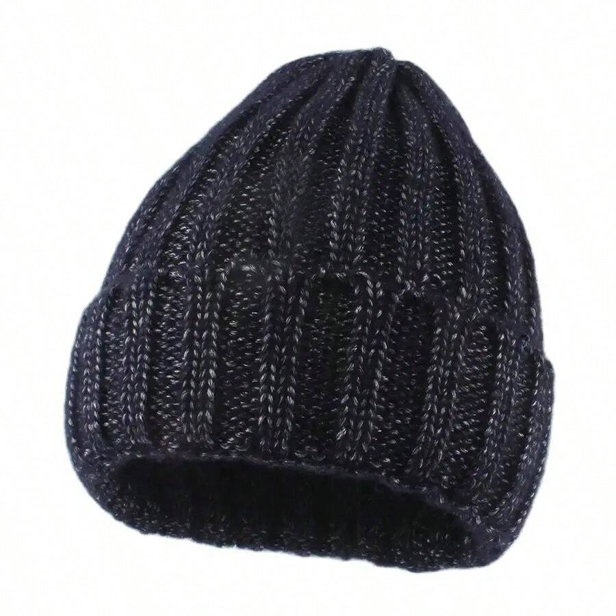 秋冬彈性針織帽,適用於女性時尚街頭風格嘻哈球帽,帶緊實口絨針織針帽帽