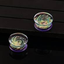 2PCS Galaxy Planet Series Glass Ear Plugs Gauges Expanders Tunnels Ear Piercing Jewelry Set - Purple - View 5