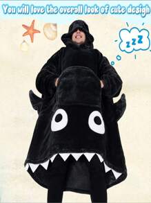 1入pc鯊魚連帽毯子,鯊魚毯子送禮給女性男性和青少年的禮物,有趣的毯子是有趣的禮物,動物帽毯鯊魚禮物適用於鯊魚愛好者