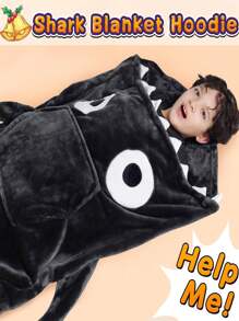 1入pc鯊魚連帽毯子,鯊魚毯子送禮給女性男性和青少年的禮物,有趣的毯子是有趣的禮物,動物帽毯鯊魚禮物適用於鯊魚愛好者