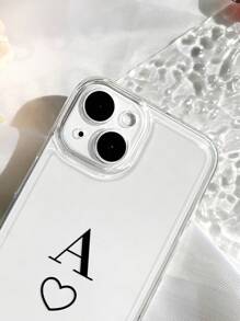 1pc Printed Heart & Letter Pattern Phone Case Compatible With IPhone - Multicolor - View 3