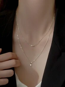 1條s925純銀項鍊,時尚鎖骨鏈,百搭簡約風格 - 銀色 - 查看 4