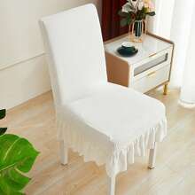 1pc White Elastic Corn Velvte Skirted Universal Chair Cover For Four Seasons - White - View 9
