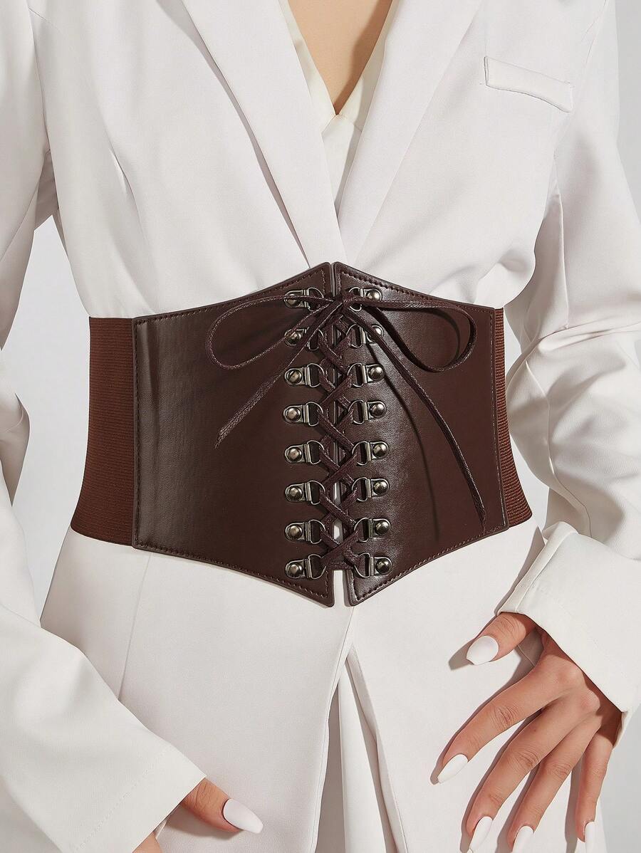 1入女式哥德式西部風格束腰馬甲,具有高彈性 - 咖啡棕 - 查看 1