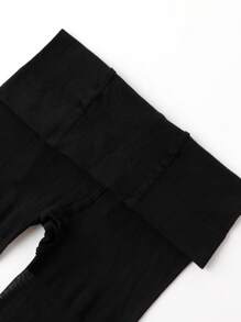 1pc Toddler Girls'  Jacquard Thin, High-Stretch Pantyhose With Socks, Suitable For Daily Wear, Cute School Style - Black - View 4