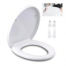 Asiento de Baño, Tapa de Baño de Instalación Rápida, Asiento de Inodoro para Baño de Plástico Universal, Silencioso, Cierre lento, Durable, Estante de Asiento de Inodoro en Forma de O, Blanco - Blanco - Ver 1