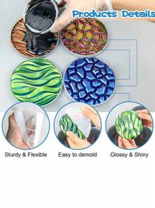5 pièces/set Moules de dessous de verre en résine, 4 pièces Moules de dessous de verre ronds uniques avec motif vague, Moules de résine époxy pour différents motifs avec support, Moules de dessous de verre en silicone pour couler de la résine, faire des tasses, décorations pour la maison - Blanc - Voir 9