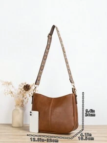 Bolso tipo cubo de estilo vintage para mujeres, bolso de hombro cruzado, bolso tipo hobo de piel vegana con correa de guitarra y correa de bolso ancha bordada para mujeres - Perfecto para bolsos bandolera, bolsas de gimnasio, bolsos y talla grande, bolso con inspiración retro