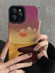 1 Ốp lưng điện thoại chống sốc họa tiết sọc dọc phong cảnh hoàng hôn và chim bay sáng tạo cá nhân hóa mờ cổ điển tương thích với iPhone và tương thích với Samsung 15/15 Plus/15 Pro/15 Pro Max - Nhiều màu - Xem 2