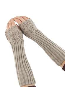 1pc Winter Warm Knit Long Arm Fingerless Mittens For Outdoor Sports - Grey - View 3