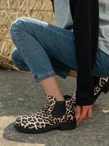 女士低跟豹紋切爾西靴,歐美站鞋,2023秋冬新款