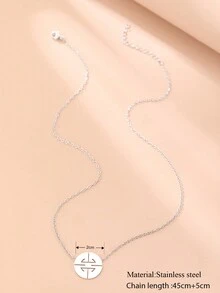 不銹鋼項鍊簡約幾何吊墜鎖骨鏈韓版時尚女士項鍊,婚禮禮物 - 銀色 - 查看 8