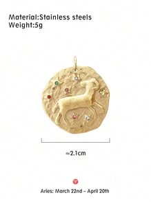 Uma das 12 peças de encantos de constelação do zodíaco para material de pingente de joias, suprimentos de cor dourada DIY para colar, pulseira, brincos e acessórios de joias, material de aço inoxidável que não é fácil de perder a cor - Ouro amarelo - Visão 20