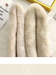 女童毛茸茸圍巾,秋冬款雙面針織波點圍巾,交叉仿水獺兔毛圍巾 - 粉色 - 查看 6