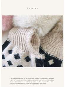 女童毛茸茸圍巾,秋冬款雙面針織波點圍巾,交叉仿水獺兔毛圍巾 - 粉色 - 查看 4