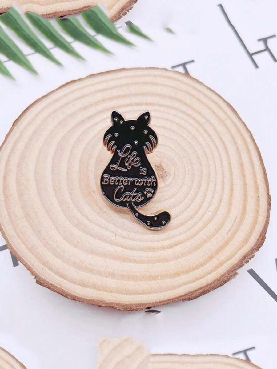 1 Miếng Đen Hợp kim Hình con mèo Trâm cài - màu đen - Xem 1