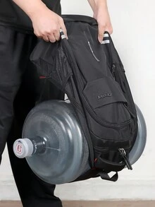 1pc Daily Travel Large Capacity Backpack, Student Schoolbags, Adjustable Strap Double Shoulder Bag, Fashion Male And Women Casual Bag, Sports Bag, Simple Black Computer Bag, Lightweight Spine Protection Backpack, Breathable Backpack Laptop - Black - View 7