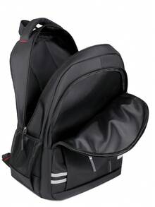 1pc Daily Travel Large Capacity Backpack, Student Schoolbags, Adjustable Strap Double Shoulder Bag, Fashion Male And Women Casual Bag, Sports Bag, Simple Black Computer Bag, Lightweight Spine Protection Backpack, Breathable Backpack Laptop - Black - View 8