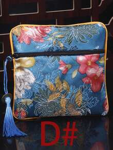 1 Pieza Cuadrada Bolsa De Almacenamiento Con Cremallera Bordada China Para Joyas, Para Empaque De Regalo - Multicolor - Ver 4