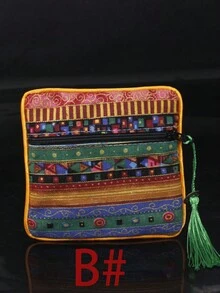 1 Pieza Cuadrada Bolsa De Almacenamiento Con Cremallera Bordada China Para Joyas, Para Empaque De Regalo - Multicolor - Ver 2