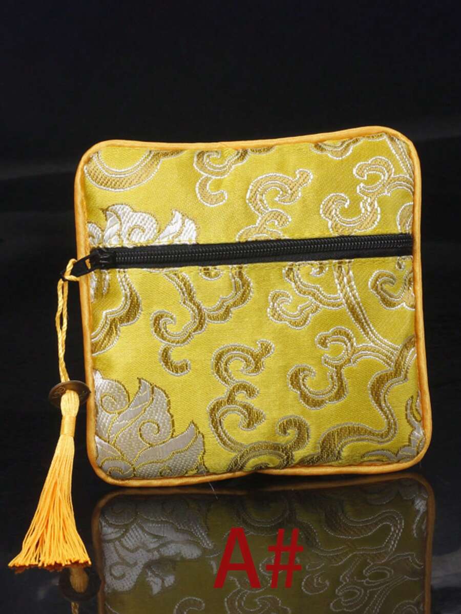 1 Pieza Cuadrada Bolsa De Almacenamiento Con Cremallera Bordada China Para Joyas, Para Empaque De Regalo - Multicolor - Ver 1