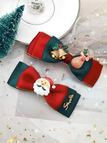 6入組不同款式的聖誕風格女童發夾,聖誕節慶祝、派對、節日禮物髮飾裝飾,適用於冬季、聖誕和新年的穿搭
