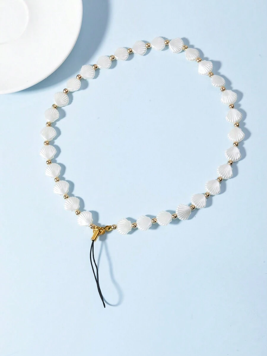 Faux Pearl Beaded Mobile Phone Chain Key Chain Pendant Simple Mobile Phone Case Accessories Female Jewelry - White - View 1