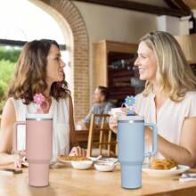 3PCS Straw Topper Fits 0.4In Reusable Straws With 1PC Initial Personalized Letter Charm Silicone Straw CoverTumblers Accessories (3pcs Flower+1pc Letter), Mother's Day Gift