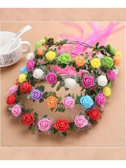 24 Piezas Corona Diadema De Flores Luminosa Con Luz Led Para Fiestas Disfraces Festivales O Conciertos