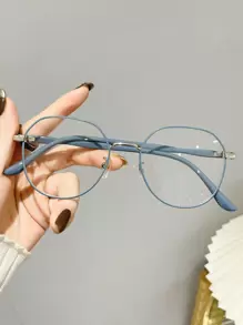 1 pieza Gafas de mujer con montura redonda y lentes transparentes, anti-fatiga visual para oficina, estudiantes, computadora, TV, videojuegos y uso con smartphones - Azul - Ver 3
