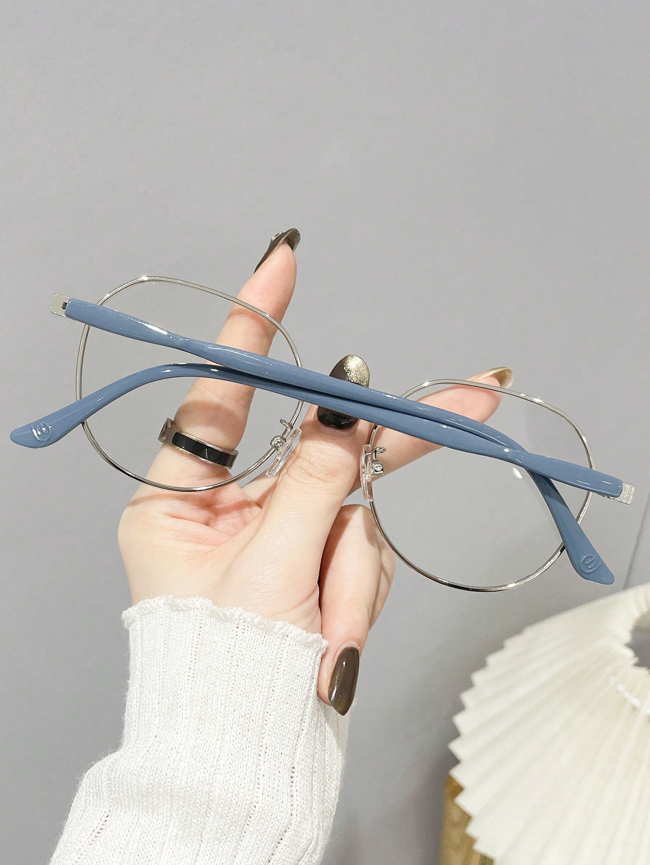 نظارة بإطار دائري للنساء، عدسة شفافة، مضادة لإجهاد...