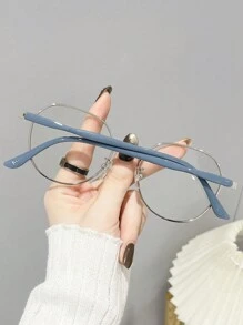 1 pieza Gafas de mujer con montura redonda y lentes transparentes, anti-fatiga visual para oficina, estudiantes, computadora, TV, videojuegos y uso con smartphones - Azul - Ver 2