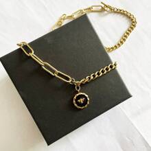 不銹鋼琺瑯蜜蜂吊墜項鍊,女性時尚配飾