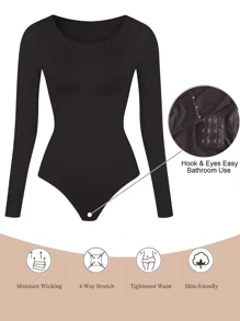 Tummy Control Butt Lift One-Piece Long Sleeve Round Neck Women's Underwear Postpartum Body Shaping Garment - Black - View 4