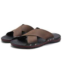 男士软底室内/户外沙滩拖鞋防滑透气韩国系带户外凉鞋 - 駝色 - 查看 2