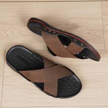 男士软底室内/户外沙滩拖鞋防滑透气韩国系带户外凉鞋 - 駝色 - 查看 3