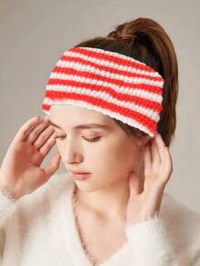 1 White Striped Two-color Knitted Casual Warm And Comfortable Headband Suitable For Daily Use - Multicolor - View 1