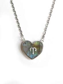 1入組12星座心形天然蘭巴石時尚吊墜,附925銀製鍊,適合日常穿著和女孩生日禮物