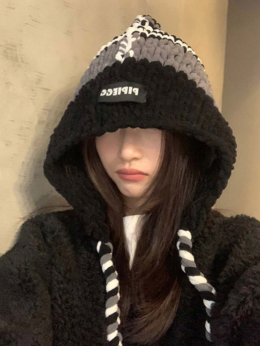 1頂女款多色聚酯纖維拳擊手辮條紋百搭尖頂帽 - 彩色 - 查看 1